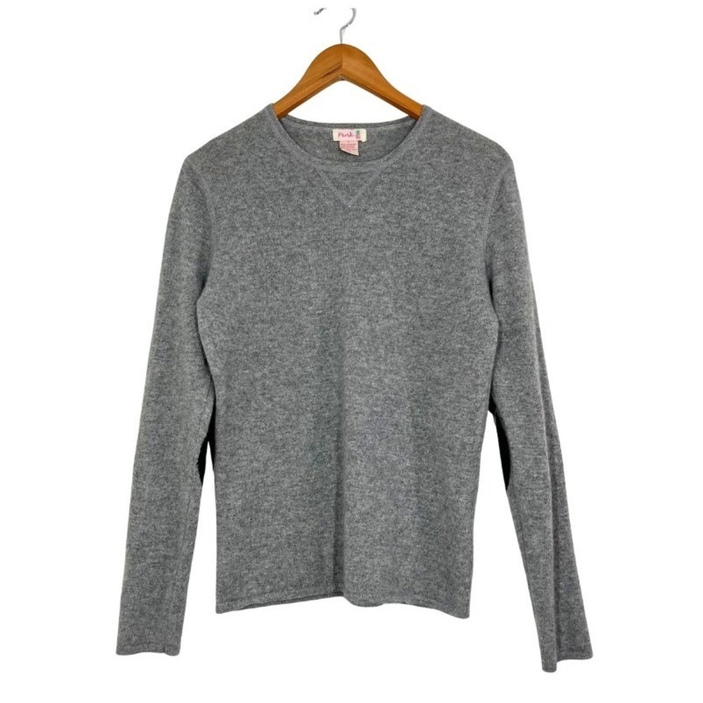 Pink Pineapple 100% Cashmere Gray Elbow Patch Sweater Women's Large Soft Luxe‎